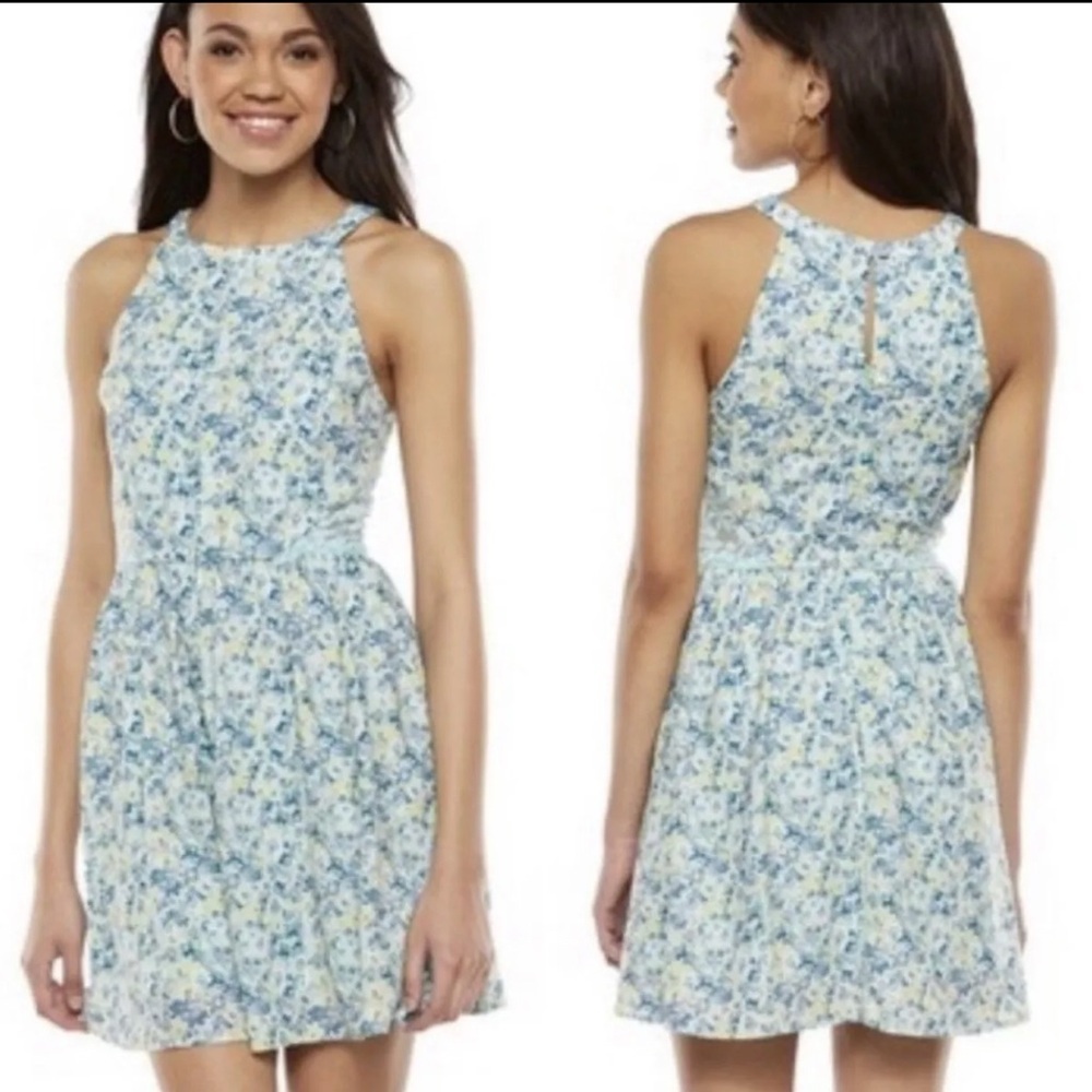 Disney Cinderella Blue Floral Lace Cutout‎ Back Mini Dress Sleeveless L